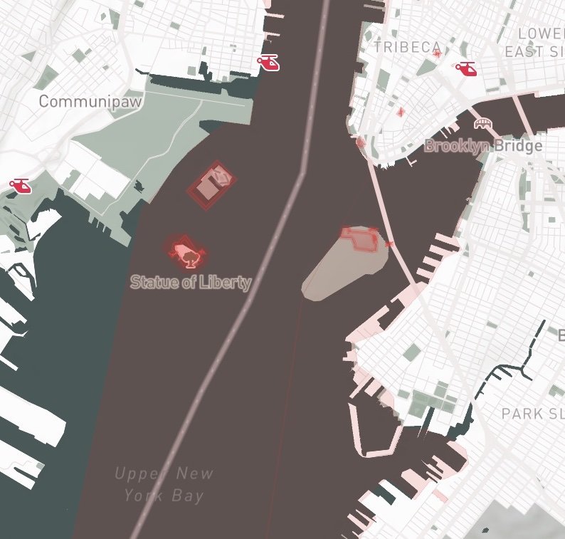 A depiction of the Hudson Exclusion Zone by the Aloft App.